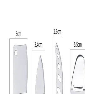 Détail du dessin dimensionnel du set de couteaux à fromage en acier inoxydable de 5cm et 3.4cm.