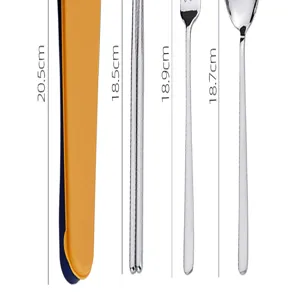 Edelstahl Besteckset mit Löffel, Gabel, Stäbchen und tragbarem Reiseetui für den Alltag.