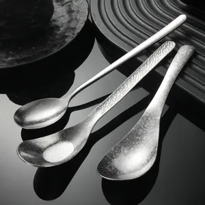 Cuillère en Pur Titane Ménage Soupe Chinoise Cuillère Motif Pierre Cristal de Glace Vaisselle en Titane