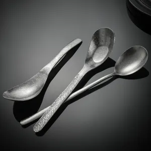 Set de cuillères en titane pur vaisselle texture marteau cuillère à soupe de cuisine
