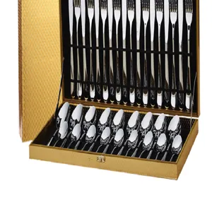 Stainless steel flatware set 36 pcs cutlery set in gold gift box for kitchen dining table