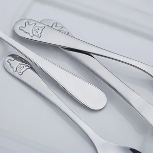 Stainless steel children spoon set cute cartoon bear handle kids flatware main view display