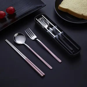 Set de Couverts Portable en Acier Inoxydable 304 Baguettes Cuillère Fourchette Avec Boîte de Rangement Set de Couverts de Voyage