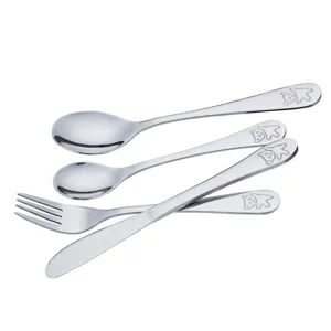 Stainless steel kids flatware set cute bear handle spoon fork knife dinnerware set.