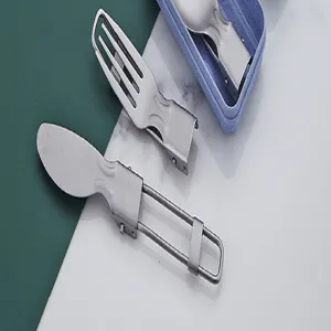 Tragbares klappbares Outdoor Camping Besteck Set Edelstahl Gabel Löffel mit Box Detailansicht