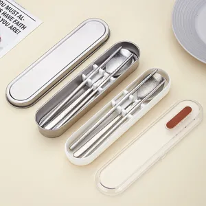 Reisebesteck Set aus reines Titan, Essstäbchen und Löffel dreiteiliges Set mit Box.