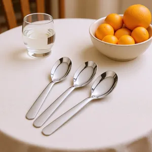 Cuchara Plana de Acero Inoxidable Cuchara de Sopa Cuchara de Cena Vajilla de Cocina Grande Mediana Pequeña Para Adultos Niños