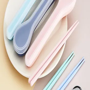 Close up of portable cutlery set with cute case, ideal for travel and daily commute use.