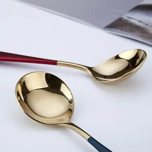 Juego de cucharas de acero inoxidable con cabeza dorada y mango de color cocina