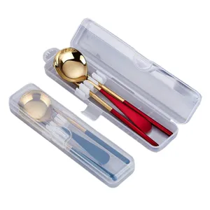 Juego de vajilla portátil de acero inoxidable 304 con cuchara palillos en caja
