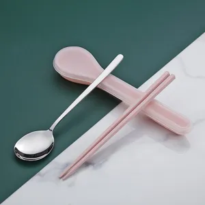 Portable Stainless Steel Cutlery Set Spoon And Chopsticks With Storage Box For Travel Office Outdoor