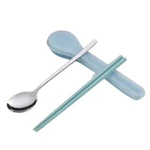 Portable stainless steel spoon and chopsticks set with storage case for travel outdoor use