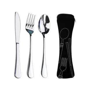 Stainless Steel Travel Cutlery Set Reusable Portable Knife Fork Spoon With Storage Pouch