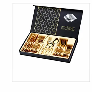 Luxe ensemble de couverts en acier inoxydable doré 24 pièces avec boîte cadeau cuillère