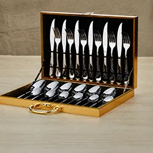 Ensemble de couverts en acier inoxydable de 24 pièces avec coffret cadeau doré.