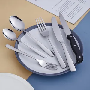 Set di Posate Occidentali di Lusso in Acciaio Inossidabile con Manico Quadrato Coltello Forchetta E Cucchiaio Con Scatola Regalo