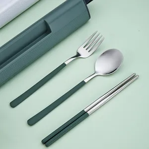 Tragbares 304 Edelstahl Besteck Set mit Gabel, Löffel, Stäbchen und Etui für Camping und Outdoor.