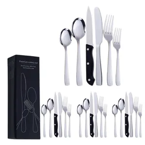 Set di posate in acciaio inossidabile da 24 pezzi con scatola regalo nera per tavola e cucina.