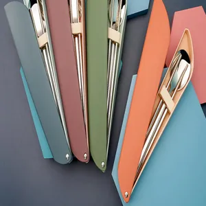 Ensemble de couverts portables en acier inoxydable 304 avec étui pour voyage et étudiants