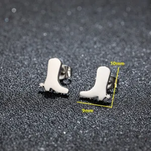 Stainless steel western cowboy boot stud earrings, minimalist 9x10mm cute ear jewelry.