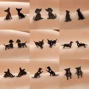 Pendientes de Botón de Perro Mascota Lindos Acero Inoxidable 304 Animal Dibujos Animados Corazón Hueco Joyería para Amantes de Mascotas