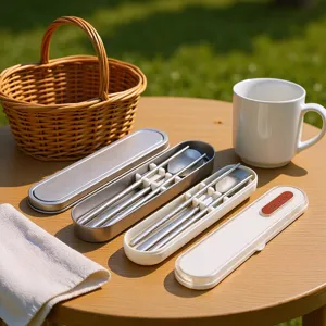 Reines Titan Tragbares Geschirr Set Outdoor Reise Stäbchen Löffel Gabel Mit Aufbewahrungsbox Schüler Besteck