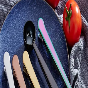 Stainless steel coffee measuring spoon with sealing clip set in multi colors for kitchen use.