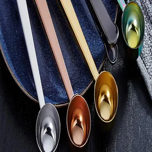 Stainless steel coffee measuring spoon with bag sealing clip multi color kitchen tool