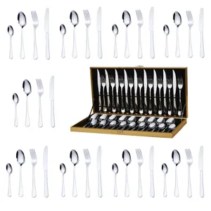 Stainless steel flatware set 36 pieces knife fork spoon with wooden gift box home kitchen