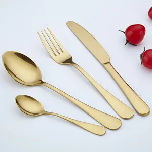 Golden stainless steel flatware set kitchen luxury cutlery knife fork spoon table decor nice