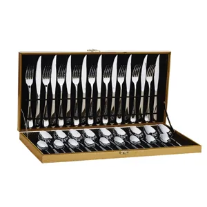 Stainless steel cutlery set 36 pieces fork knife spoon packaged in a luxury golden box