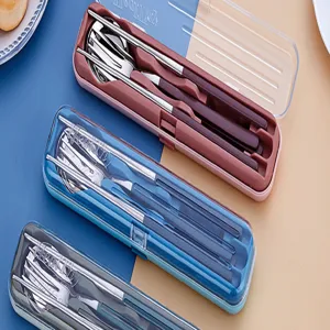 Set de couverts portables en acier inoxydable 304 avec boîtier, cuillère, fourchette.