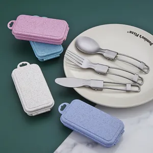 Outdoor Camping Klappbesteck Set mit tragbarer Aufbewahrungsbox Edelstahl Löffel Gabel