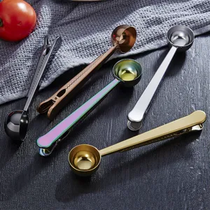 Stainless Steel Coffee Scoop With Sealing Clip 2-in-1 Measuring Spoon Kitchen Baking Milk Powder Spoon Multifunctional Tool