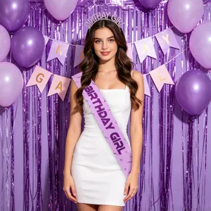 Birthday Girl sash and rhinestone headband party celebration accessories set white purple