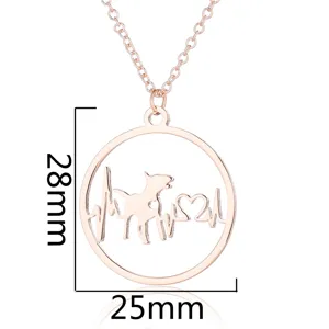 Roségoud hond hartslag ketting hanger geometrisch rond mode sieraden detail view