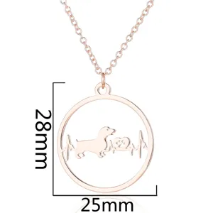 Modieuze teckel hartslag ketting roségold geometrische ronde hanger erg mooi