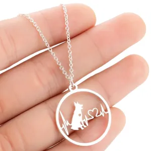 Zilveren hond hartslag halsketting ronde hanger sleutelbeen ketting mode sieraden