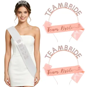 Junggesellinnenabschied Deko Kit Strass Braut Tiara Stirnband Satin Schärpe Für Hochzeit Verlobung Party Zubehör Für Damen