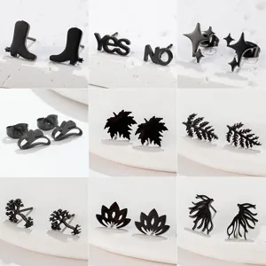 Minimalist Stainless Steel Boot Letter Star Stud Earrings Geometric Plant Maple Leaf Tree Of Life Earrings For Unisex Casual Jewelry Gift