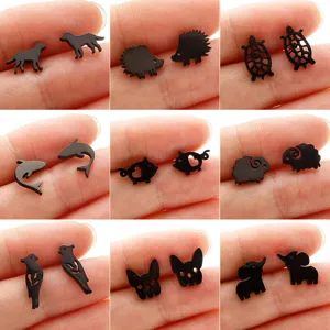 Pendientes de Botón de Acero Inoxidable con Animales Lindos para Mujer Hombre Minimalistas Perro Erizo Tortuga Cerdo Elefante Oveja Loro Pájaro Joyas