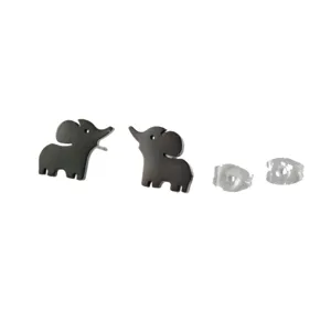 Pendientes de botón de elefante negro de acero inoxidable con cierres de silicona.