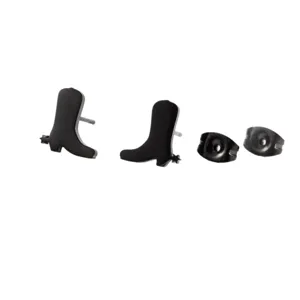 Black stainless steel cowboy boot stud earrings with backs, minimalist western style jewelry.