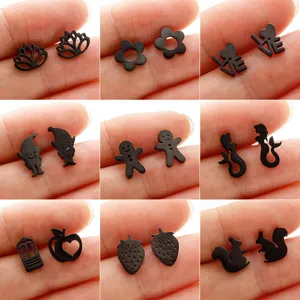Orecchini a Bottone in Acciaio Inossidabile a Forma di Loto Cavo Eleganti Gioielli da Lettera Asimmetrici per Uomo Donna