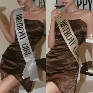 Glitter birthday sash for women party celebration, elegant satin satin party accessories belt style.
