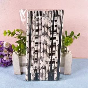 Crayons HB design notes de musique clavier piano lot de 12 en sachet papeterie detail.