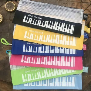 Estuche para Lápices con Patrón de Teclado de Piano Creativo Bolsa de Papelería de Malla de PVC Bolsita de Almacenamiento con Cremallera para Escuela