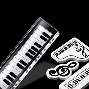 Music theme stationery set transparent piano key ruler and cute note erasers for students gifts.