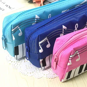 Estuche de lona con teclas de piano y notas, bolsa de papelería colorida para estudiantes escolares.