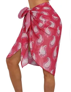 Chiffon Strand Wickelrock für Damen, sexy rosa Paisley gedrucktes Bikini Cover-up Detail.